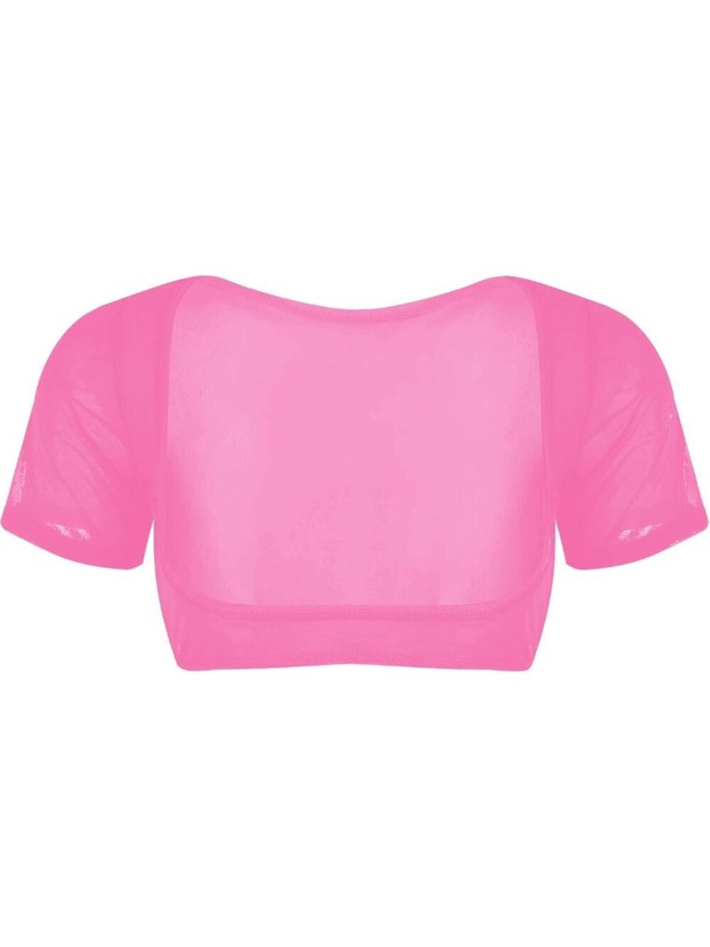 Women's Bright Pink Mesh Open Bust Short Sleeve Spandex Belly Dance Crop Top